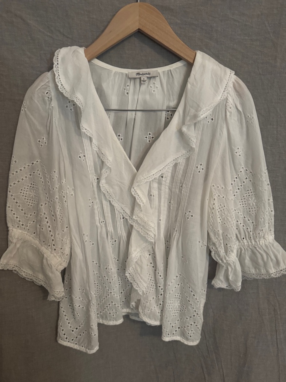 Madewell White Eyelet Ruffle Peasant Blouse